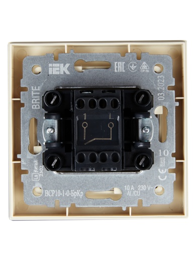 BRITE Выключатель 1-клавишный 10А в сборе ВСР10-1-0-БрКр бежевый IEK