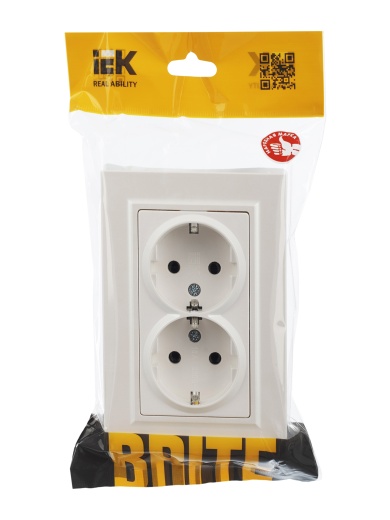 BRITE Розетка 2-местная с заземлением без защитных шторок 16А в сборе РС12-3-БрЖ жемчуг IEK