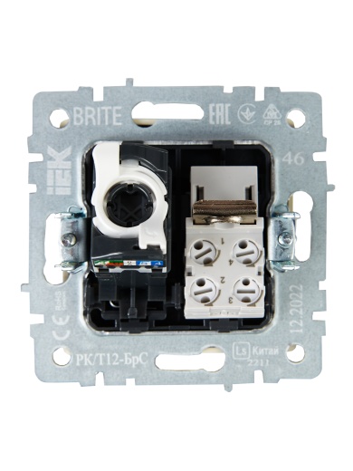 BRITE Розетка двойная RJ11+RJ45 кат.5E РК/Т12-БрС сталь IEK