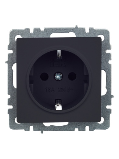 BRITE Розетка 1-местная с заземлением с защитными шторками 16А РС14-1-0-БрГ графит IEK
