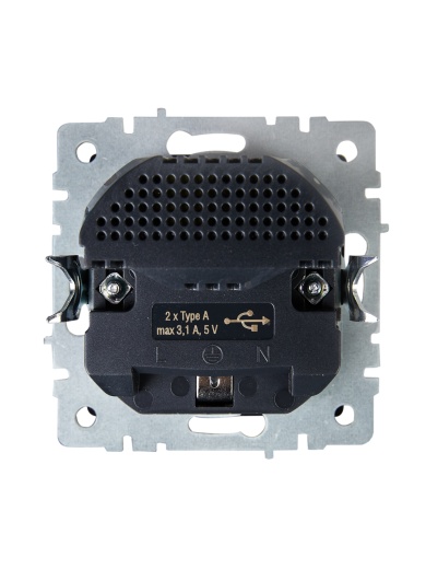 BRITE Розетка 1-местная с заземлением с защитными шторками 16А с USB A+A 5В 3,1А РЮш10-2-БрЧ черный IEK