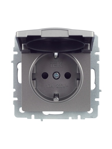 BRITE Розетка 1-местная с заземлением с защитными шторками и крышкой 16А IP20 РСбш10-3-БрС сталь IEK