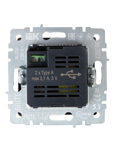BRITE Розетка USB A+A 5В 3,1А РЮ10-1-БрГ графит IEK