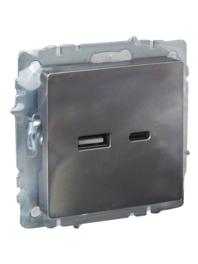 BRITE Розетка USB A+C 18Вт РЮ11-1-БрС сталь IEK