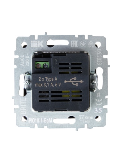 BRITE Розетка USB A+A 5В 3,1А РЮ10-1-БрМ маренго IEK