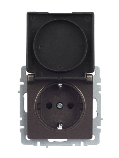 BRITE Розетка 1-местная с заземлением с защитными шторками и крышкой 16А IP20 РСбш10-3-БрТБ темная бронза IEK