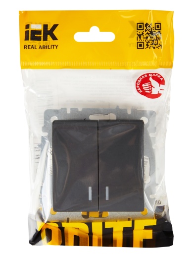 BRITE Выключатель 2-клавишный с индикацией 10А ВС10-2-1-БрГ графит IEK