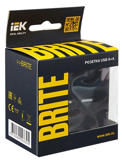 BRITE Розетка USB A+A 5В 3,1А РЮ10-1-БрЧ черный IEK