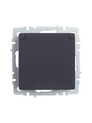 BRITE Розетка 1-местная с заземлением с защитными шторками и крышкой 16А IP44 РСбш10-3-44-БрГ графит IEK