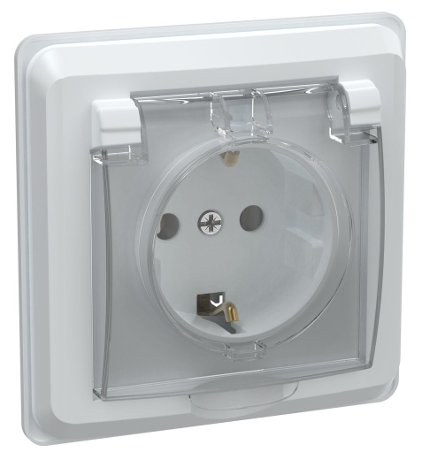 VEGA Розетка 1-местная РСбш10-3-ВБ с заземляющим контактом с защитной шторкой и крышкой 16А IP44 белый IEK