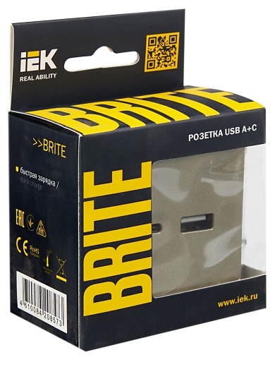 BRITE Розетка USB A+C 18Вт РЮ11-1-БрШ шампань IEK
