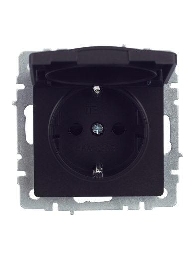 BRITE Розетка 1-местная с заземлением с защитными шторками и крышкой 16А IP44 РСбш10-3-44-БрЧ черный IEK