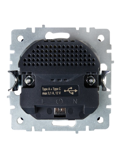 BRITE Розетка 1-местная с заземлением с защитными шторками 16А с USB A+C 18Вт РЮш11-1-БрЧ черный IEK