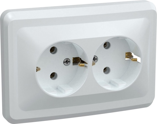 VEGA Розетка 2-местная РС12-3-ВБ с заземляющим контактом без защитной шторки 16А белый IEK