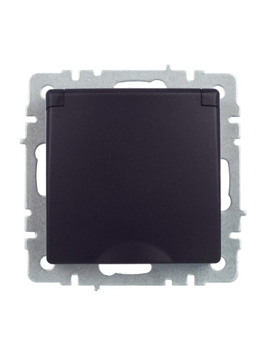 BRITE Розетка 1-местная с заземлением с защитными шторками и крышкой 16А IP44 РСбш10-3-44-БрЧ черный IEK