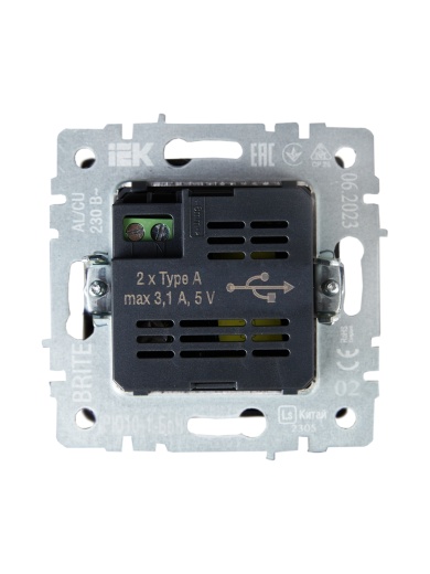 BRITE Розетка USB A+A 5В 3,1А РЮ10-1-БрЧ черный IEK