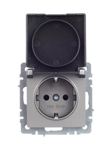 BRITE Розетка 1-местная с заземлением с защитными шторками и крышкой 16А IP44 РСбш10-3-44-БрС сталь IEK