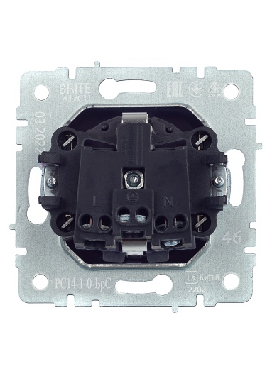 BRITE Розетка 1-местная с заземлением с защитными шторками 16А РС14-1-0-БрС сталь IEK