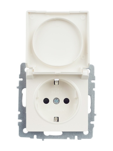 BRITE Розетка 1-местная с заземлением с защитными шторками и крышкой 16А IP44 РСбш10-3-44-БрЖ жемчуг IEK