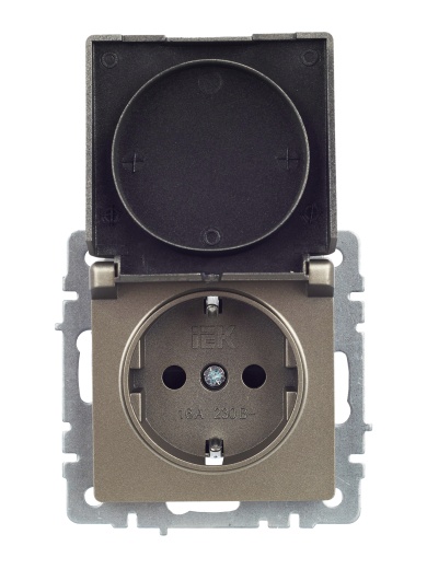 BRITE Розетка 1-местная с заземлением с защитными шторками и крышкой 16А IP44 РСбш10-3-44-БрШ шампань IEK