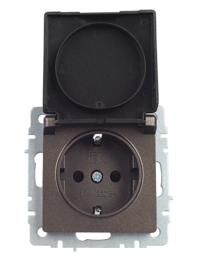 BRITE Розетка 1-местная с заземлением с защитными шторками и крышкой 16А IP44 РСбш10-3-44-БрТБ темная бронза IEK